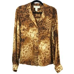 Vintage 90s Y2K Jones New York Country SILK Animal Print Button down Blouse 12
